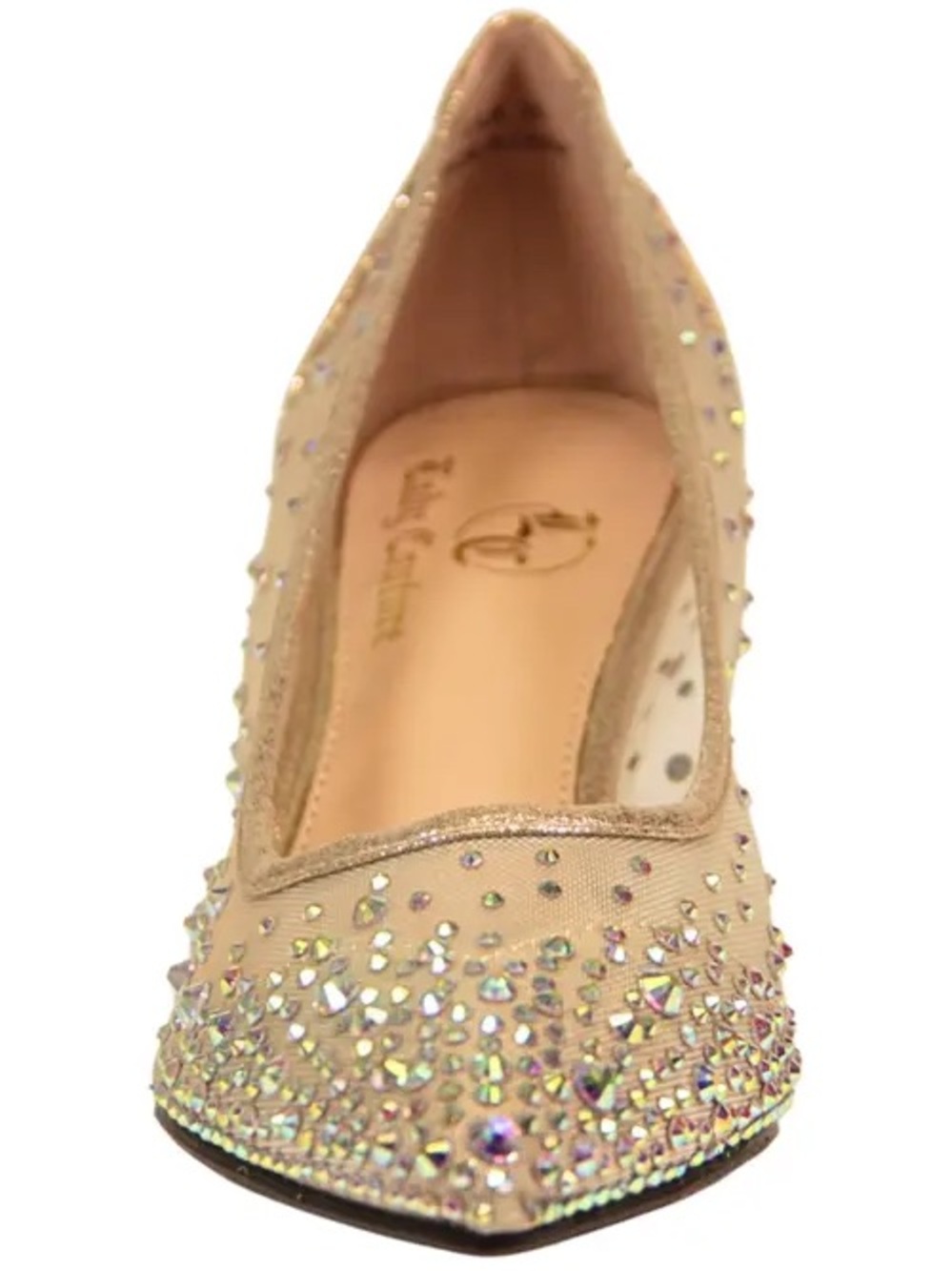 Lady Couture Crystal-Embellished Nude Pointed Toe Kitten Heel Sz 9